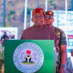 Bola Tinubu speaking at the APC campaign rally in Kaduna.