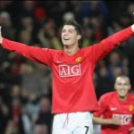 Cristiano Ronaldo celebrates during his 2008 Manchester United season.